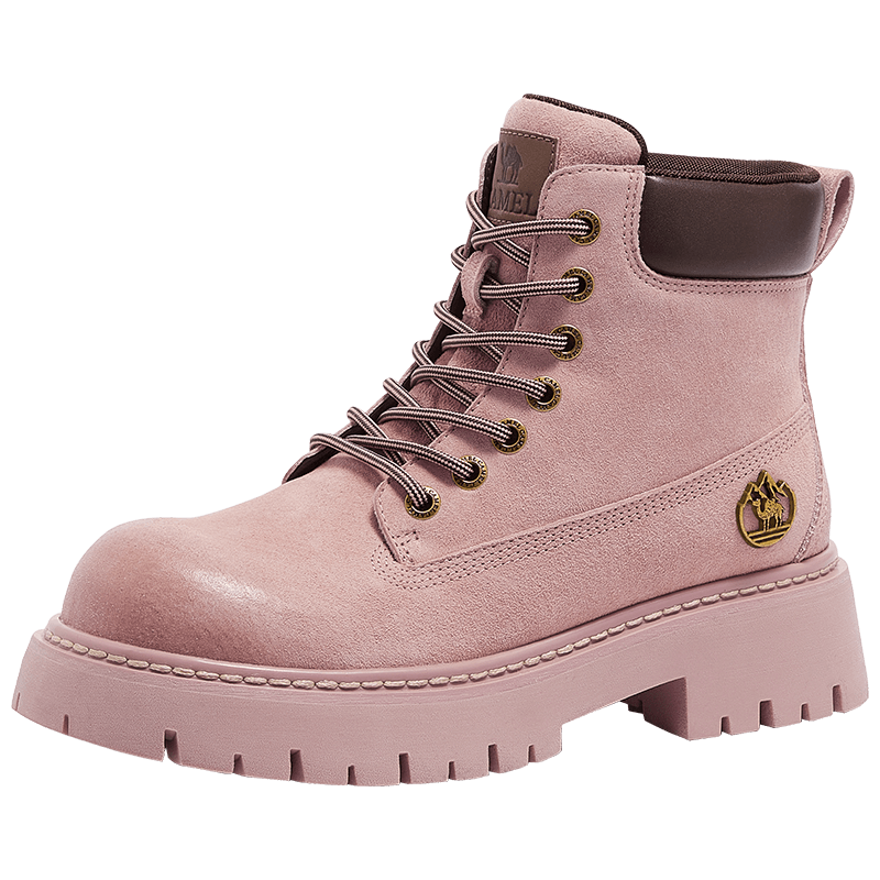 CAMEL [Shanyue] Women's Work Boots Trendy Thick-Soled Martin Boots L25W076018 Pink (Suede) Size 35