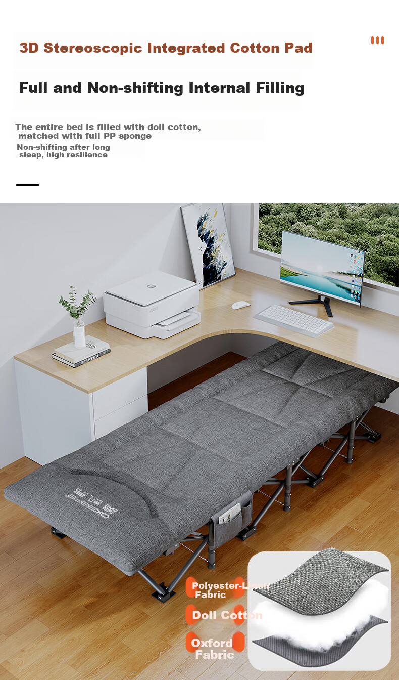 Okeefe Folding Bed, Single Bed, Office Nap Bed, Lounge Chair, Accompanying Care Simple Bed, Portable Camping Bed - 14 Feet 14