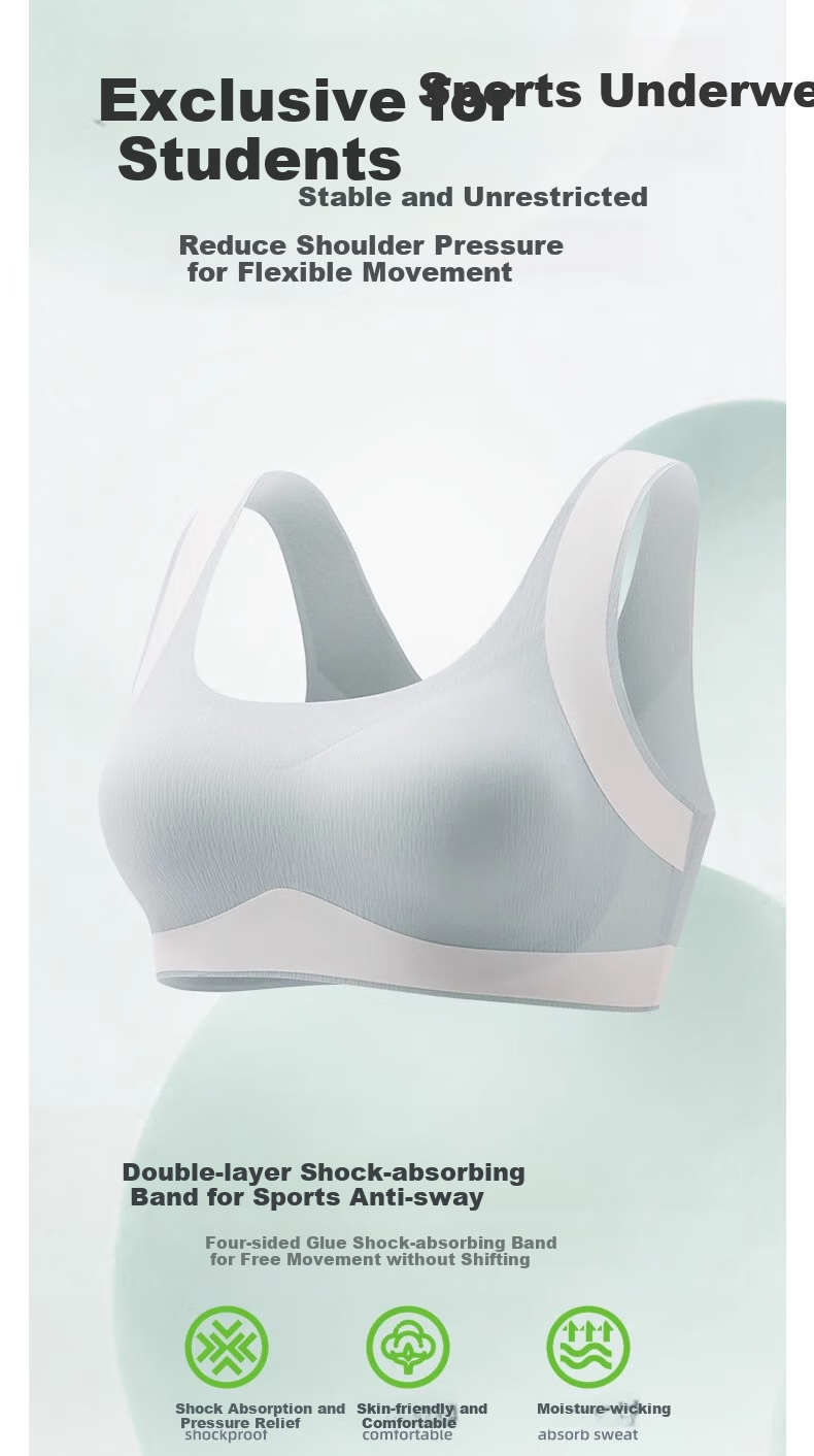GUJIN 2-Pack Girls' Bra, Spring And Summer Seamless, for Middle And High School Students in Puberty, Underwire Bra, Posture-Correcting, Shock-Absorbing, Thin Sports Bra, L 3