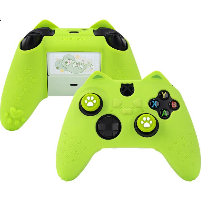Чехол для геймпада Jixiang Xbox, зеленый, силиконовый, с колпачками для джойстика в виде кошачьей лапы