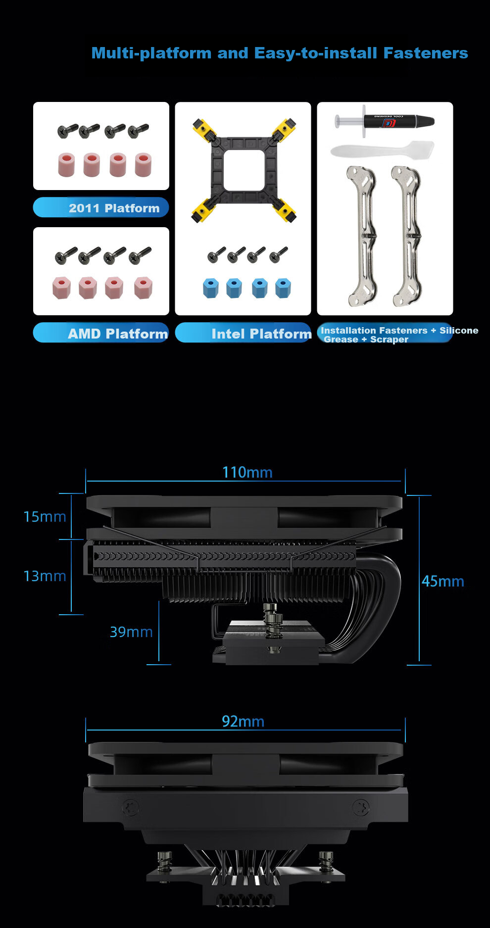 COXBYTE Bottom-Pressed CPU Cooler with 6 Heat Pipes/9.2cm Fan (Compatible with Intel/AMD), ITX Small A4 Case Air Cooling CFan-30V6 ARGB Synchronized Lighting 8