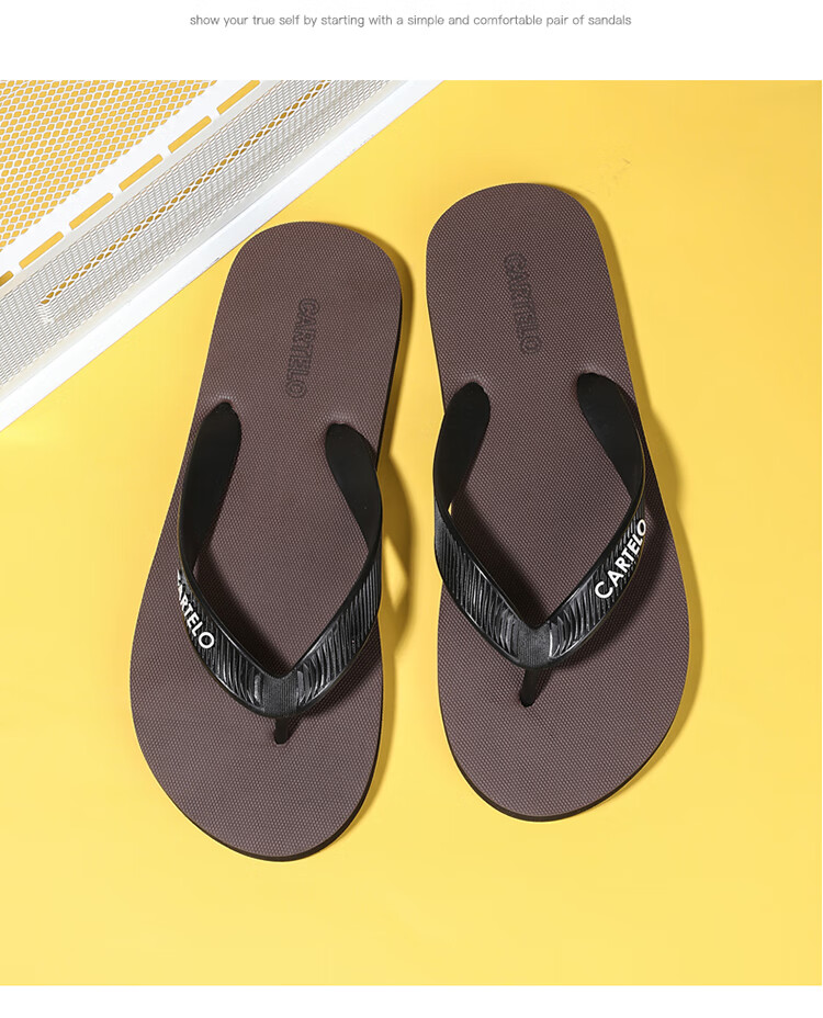 CARTELO Men's New Summer Herringbone Flip Flops Soft Sole Beach Outdoor Indoor Fashion Breathable Toe Post Sandals 9