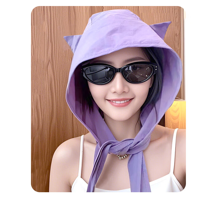 Jian Cai Cute Little Devil Tie Headscarf Hat Women 2025 New Sunshade Breathable Quick-Dry Head Wrap Strap Sun Protection Hat for Women 8