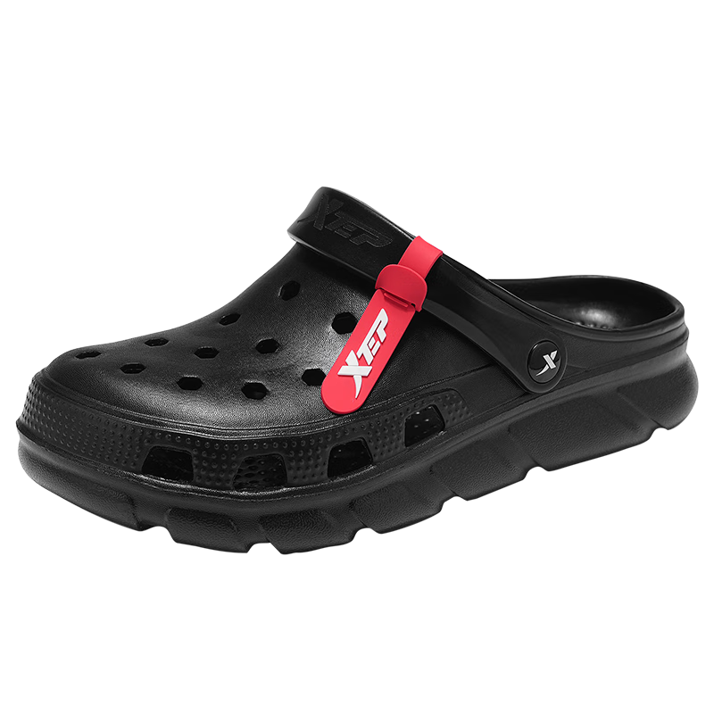 XTEP Men's Perforated Shoes, Outdoor Beach Sandals, New Autumn Style Youth Sports Sandals for Men, A012, Black, Size 41