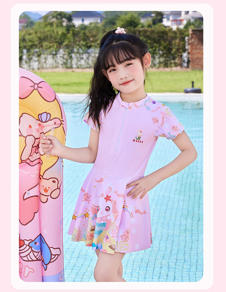 Langsha Children's Swimsuit Girls Summer Beach Hot Spring One-Piece Quick-Dry Swimwear Cute Sweet Large Kids 19
