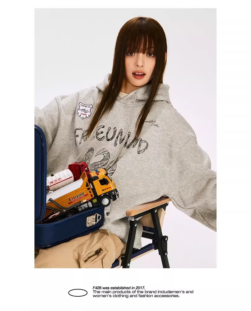 F426 [Zhao Lusi Style] National Trend Brand Autumn Couple's American Loose Graffiti Hoodie Yellow L 5