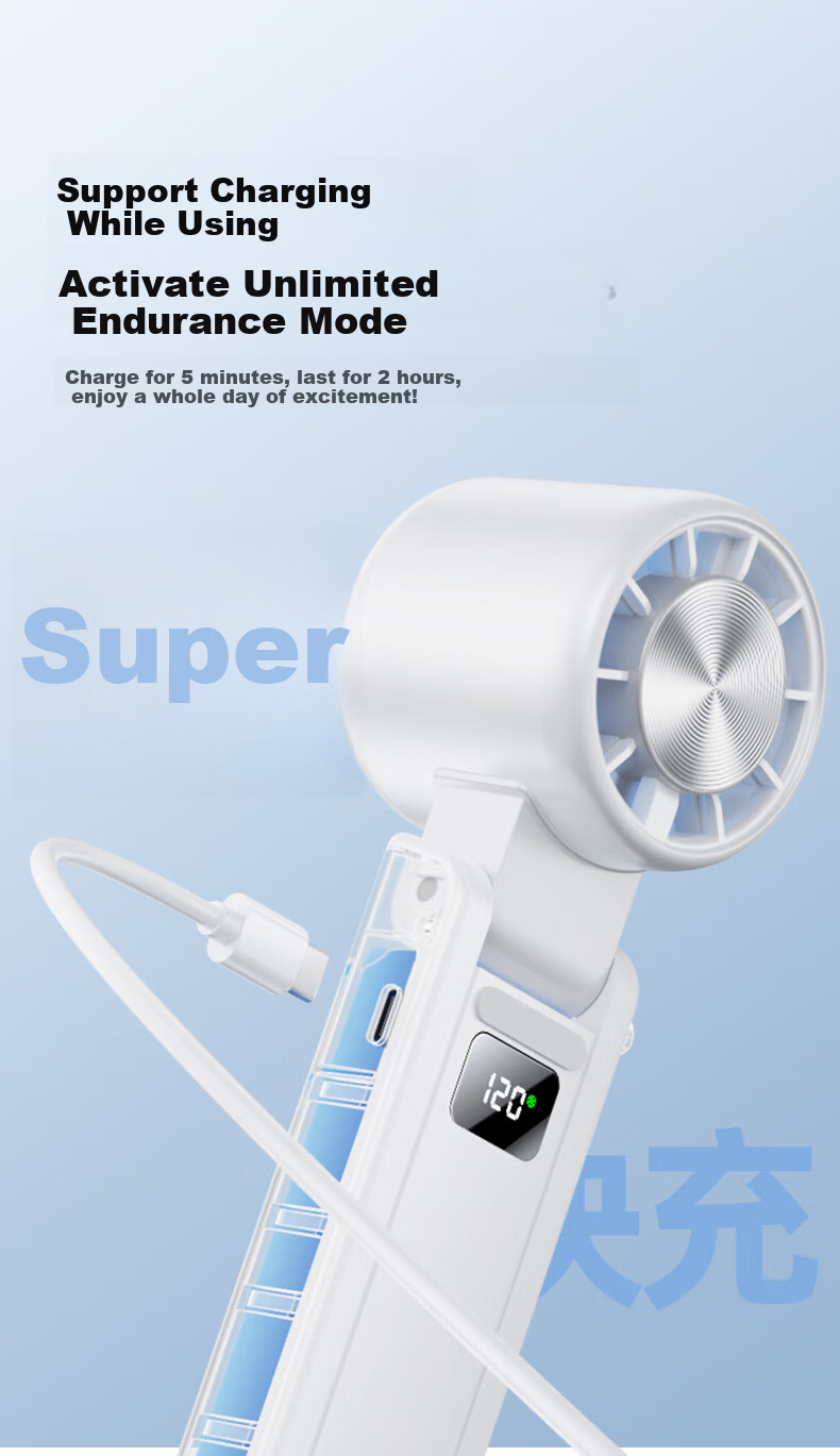Azeada Handheld Foldable USB Fan, Desktop Neck-Hanging Mini Semiconductor Cooling Ice Pack, Powerful Turbine Fan with Long Battery Life And Quiet Operation, Portable Gift 15