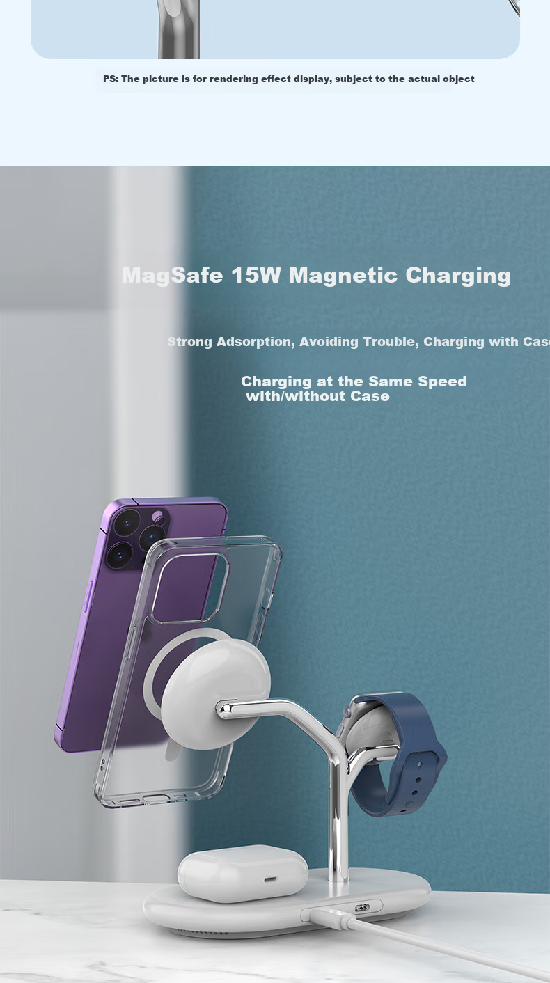 GDGO [Apple MFi Dual Certified] Apple Three-In Wireless Charger, MagSafe Magnetic S12 Watch Four-In MFM Stand, Compatible with 18/17 Pro Max/Air 11