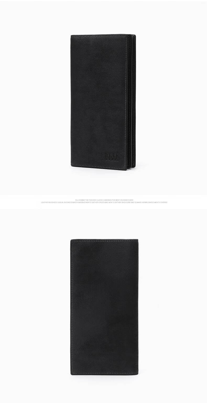 ELLE HOMME Men's Long Wallet, Top-Grain Leather Multifunctional Billfold, Fashionable Horizontal Two-Fold Wallet 01512 Black 2