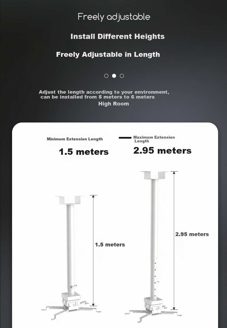 Wuyinxiang Projector Mount Extendable 1.5-3 Meters Suitable for Rooms 4.5-5.8 Meters High D300 Universal for Most Brands Epson BenQ Sony 4