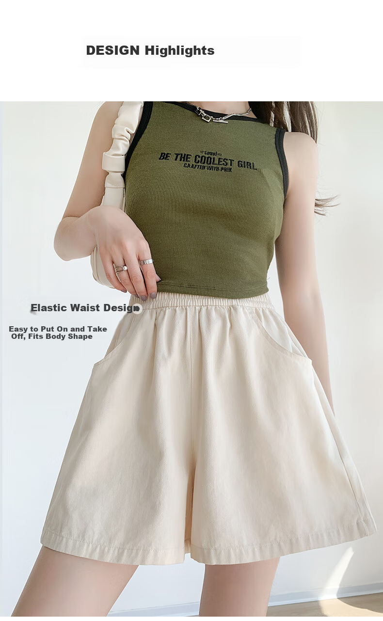 BOPRUIEY Women's Pure Cotton Shorts, Summer High-Waist Casual Wide-Leg Mid-Length Shorts, Cargo Sports Three-Quarter Shorts 5