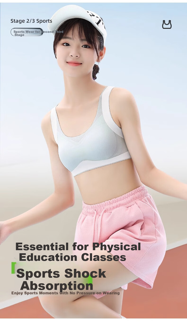 GUJIN 2-Pack Girls' Bra, Spring And Summer Seamless, for Middle And High School Students in Puberty, Underwire Bra, Posture-Correcting, Shock-Absorbing, Thin Sports Bra, L 7