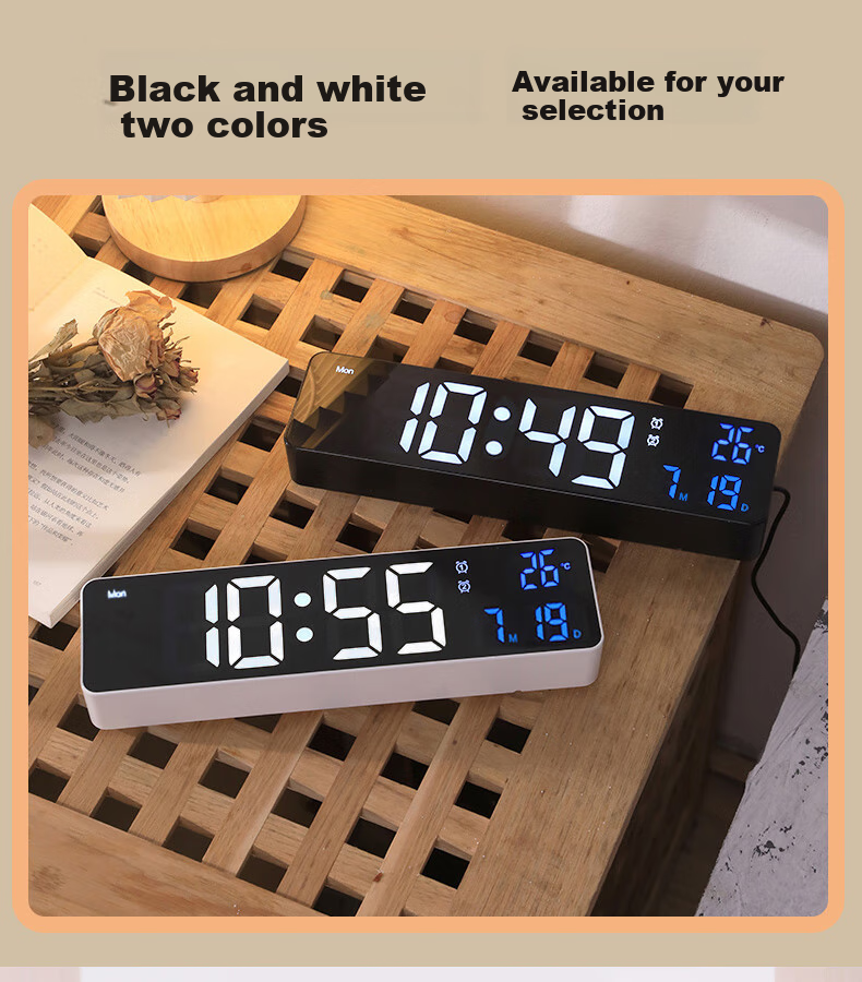 Hense LED Desktop Clock, Living Room Table Clock, Multifunctional Electronic Digital Alarm Clock, Wall-Mountable, Bedroom Bedside Alarm Clock, Desktop Seat Clock, HA6625 Black Back-To Seaso 2