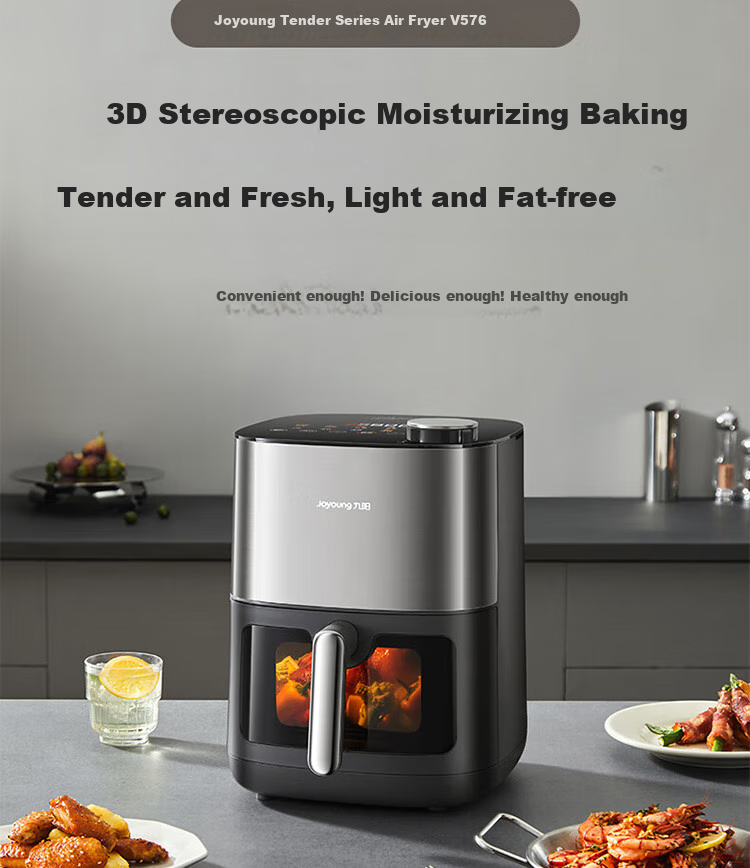 Joyoung Home Oil-Free Low-Fat French Fry Maker, 6.5L, No Flipping Required, Air Fryer with 3D Water-Filling Compartment, KL65-V576 3