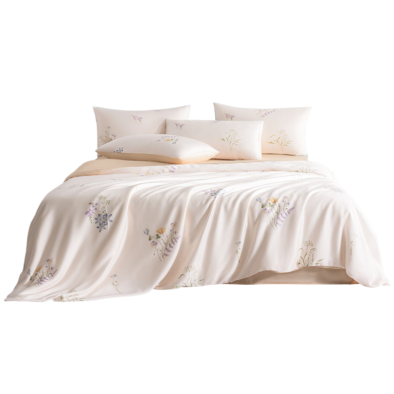 JD Jingzao Imported Lenzing Tencel Four-Piece Set 60-Count Lyocell Class A Bed Sheet Set for 1.8m Bed Summer Wilderness - Light Apricot