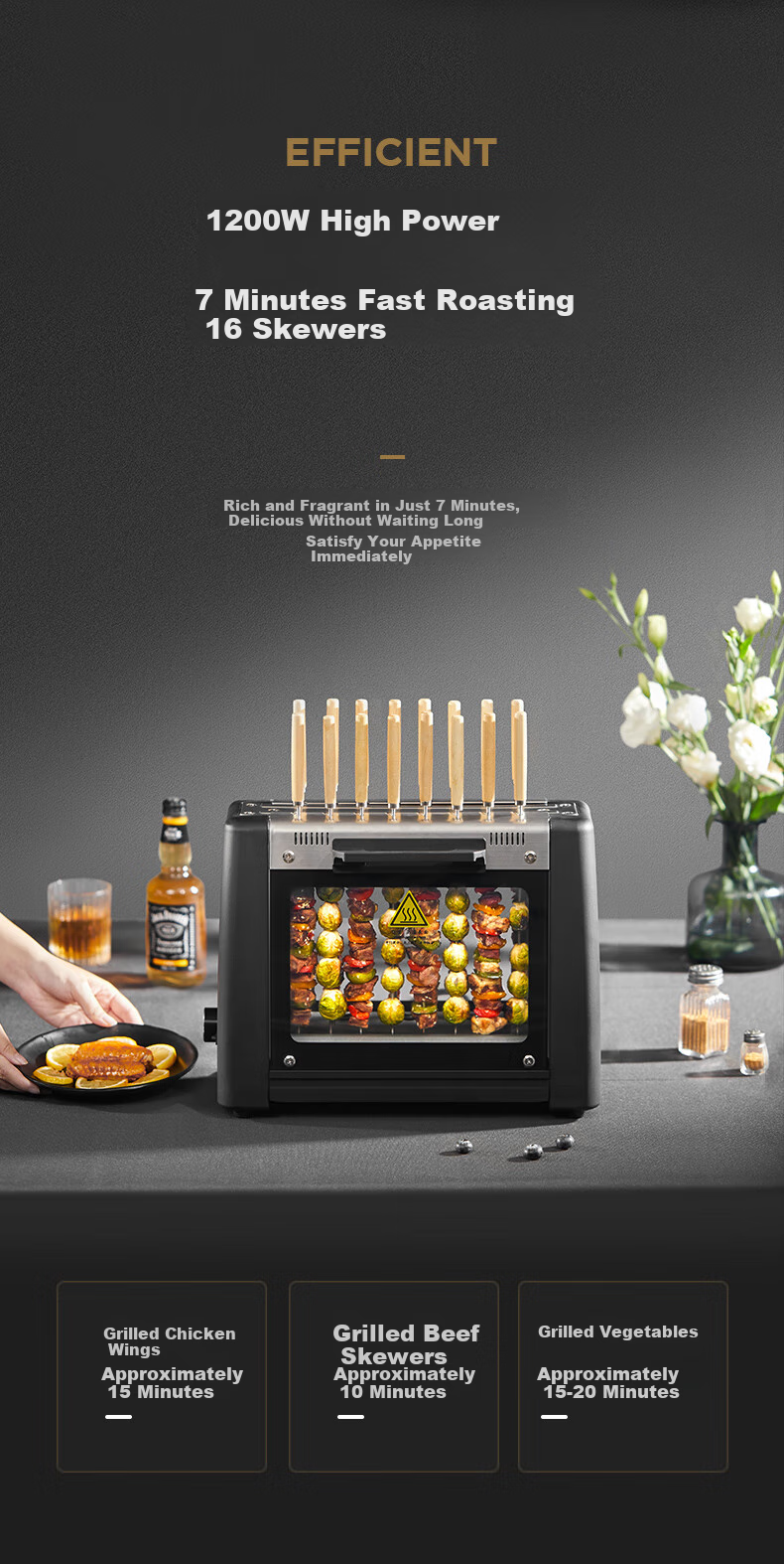 Fastee Automatic Rotating Barbecue Machine, Electric Grill, Barbecue Rack, Electric Grill for Home Use, Smokeless Barbecue Grill, Meat Roasting Machine, Lamb Skewer Machine, Stainless Steel Barbecue Skewers 16 Pieces 15