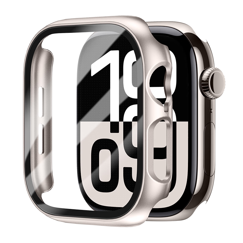 Binghong Compatible with Apple Watch Protective Case And Screen Protector, All-In for Apple Watch S11, Protective Case for Apple Watch S11 And S10, Full-Screen High Transparency Anti-Drop - Starlight Color 42mm