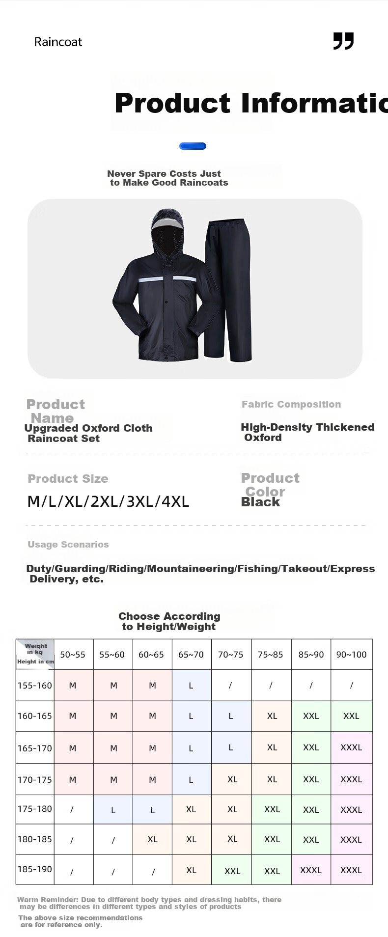 Qingxiao Raincoat Set, Thickened Oxford Cloth XXL, Heavy Rain Protection, Electric Scooter Delivery Rider Two-Piece Reflective Suit for Men And Wome 12