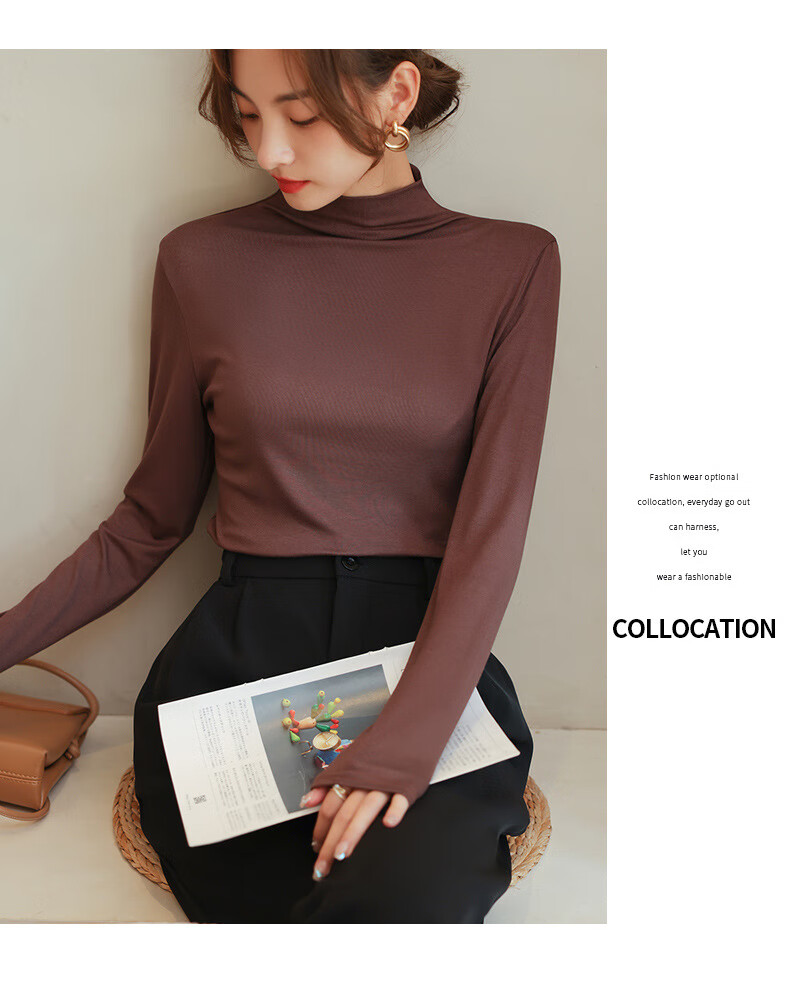 LangSha Modal Base Layer Women's Autumn New Half Turtleneck Top Elastic Slim Fit Long Sleeve T-Shirt 25