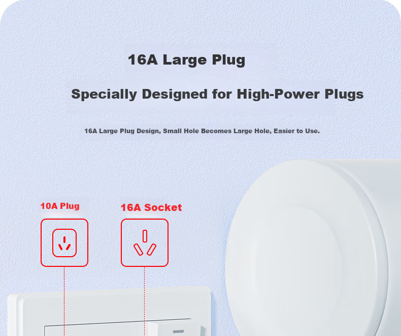 Kyfen Air Conditioner And Water Heater Power Conversion Plug, High Power 16A Large Plug, Wireless/wired with Switch/Integrated Copper Strip/Fire-Resistant Material/Indicator Light Design, 10A to 16A Conversio 6
