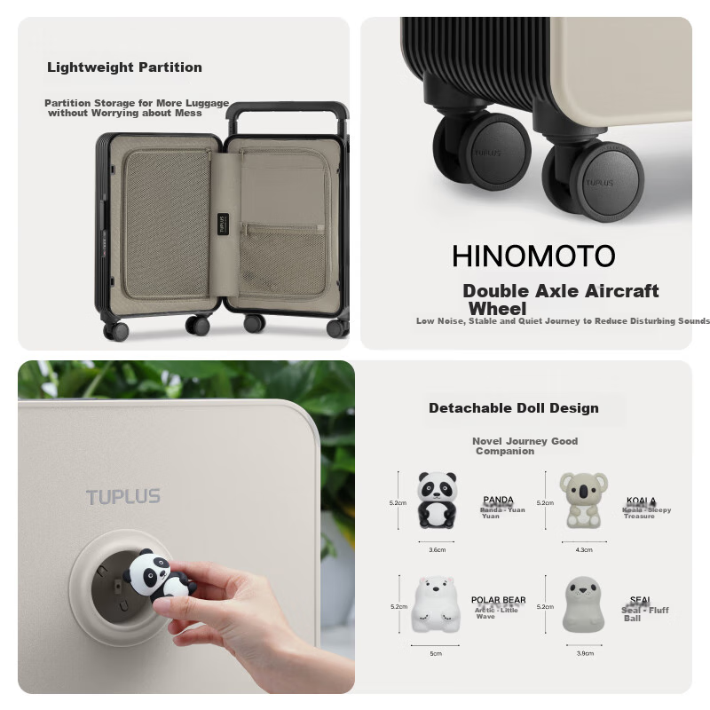 Tujia TUPLUS Limited Edition Wide Trolley Suitcase Travel Luggage, 20 Inch, Panda + Polar Bear