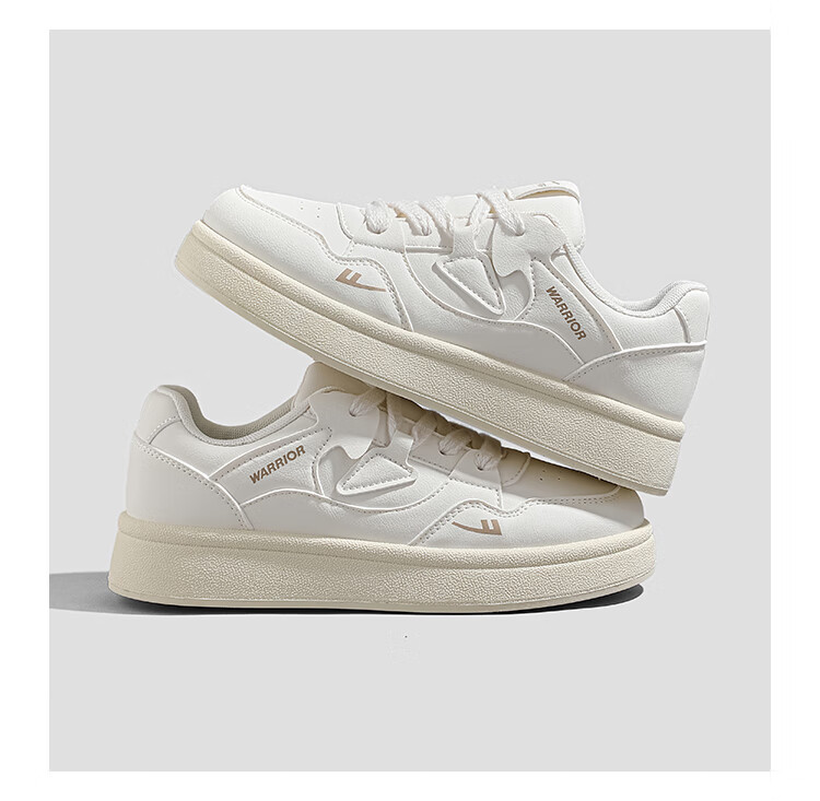 Warrior Women's Shoes, Thick-Soled Trendy Creative Footwear, Versatile Casual White Sneakers for Spring And Autumn, Student Sports Skateboard Shoes, Beige, Size 38 5
