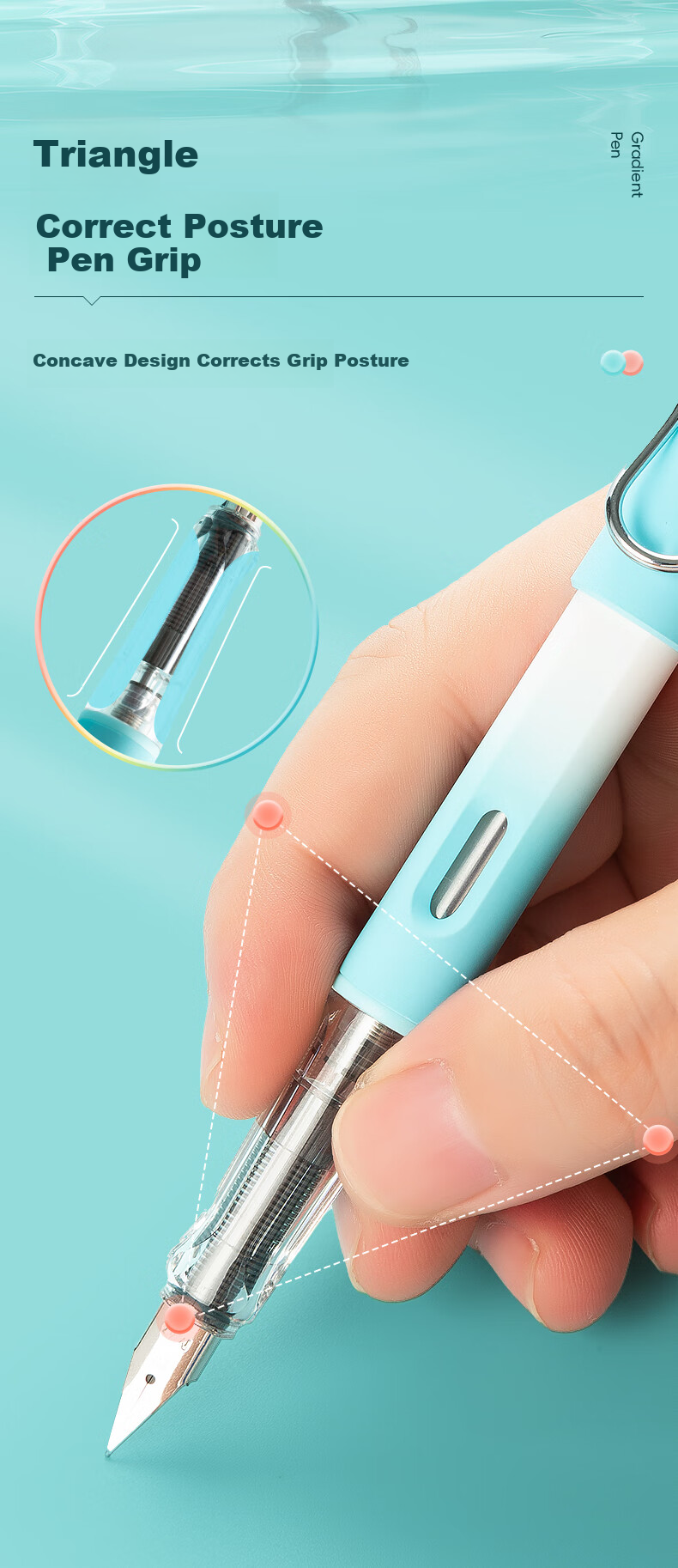 M&G Stationery EF Pointed Student Posture-Correcting Writing Pen Set with Skin-Friendly Replaceable Ink Cartridges (Pen *1 + 3.4mm Diameter Ink Cartridges *4), Gradient Pink Barrel HAFP2430 Preschool to Elementary Transitio 7