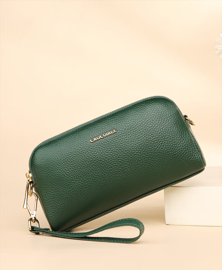 CROCODILE Goddess Festival Top-Grain Leather Simple Wristlet Bag, Women's Crossbody Small Bag, Versatile Shoulder Bag for Ladies 2