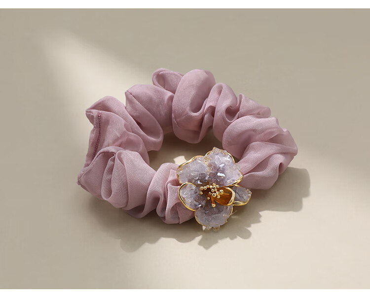 CHIMERA Purple Rhinestone Flower Hair Tie, Silk Ribbon Fairy Hair Band, Ponytail Hair Elastic, Mid-Autumn Festival Gift for Wome 5