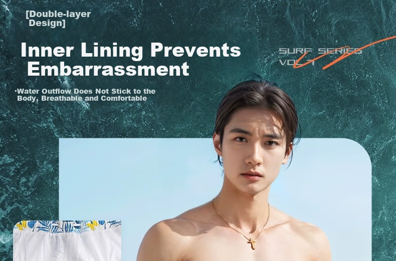 Li-Ning Beach Shorts for Men, Swim Trunks Suitable for Water Activities, Summer Youth Seaside Swimming Hot Springs Anti-Embarrassment Surfing Shorts, Quick-Drying 5