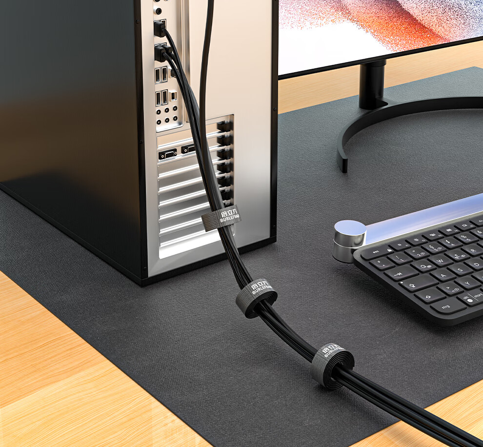 BURLEFRAN Magic Hook and Loop Cable Tie 2cm Wide Computer Cable Organizer Adjustable Nylon Velcro Strap 2 Meters Black 2 Rolls 5