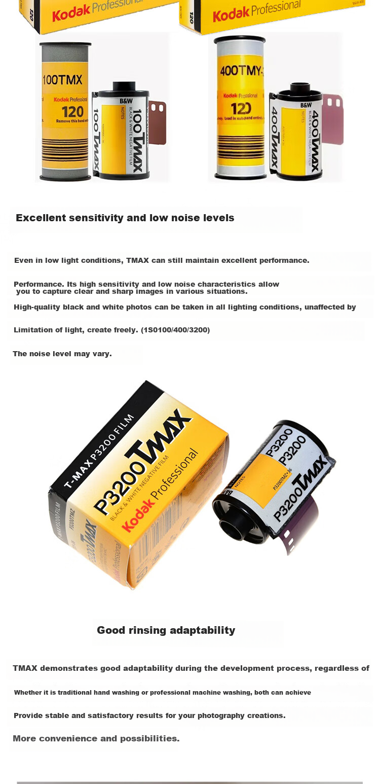 KODAK Professional Black And White Film, TMAX100, 120 Medium Format, Trial Pack 3