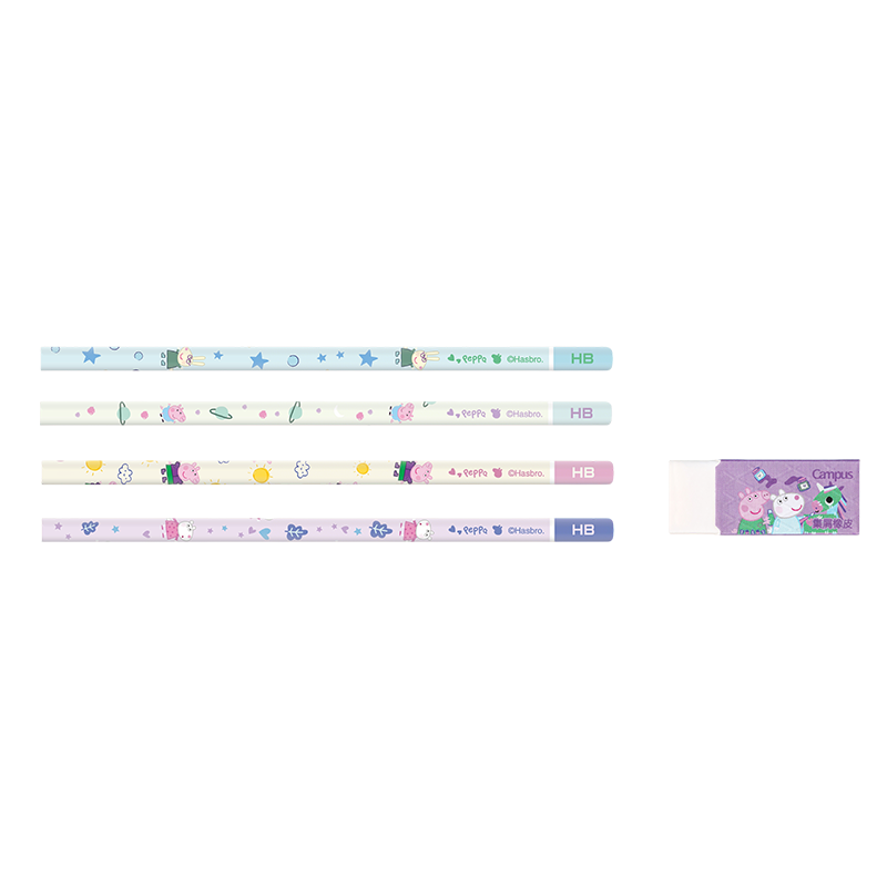 KOKUYO 12-Pack HB Pencils Campus Peppa Pig Collaboration Wooden Black Pencils with Eraser Set WSG-EN7MHB01ST