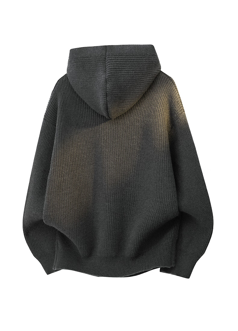 :CHOCOOLATE IT Hooded Knit Cardigan Men's Autumn New American Streetwear Casual Jacket Black Gray M 7
