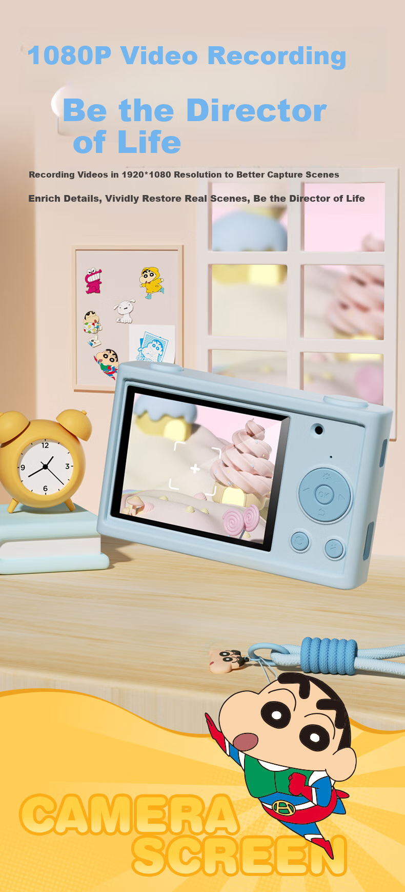 MAQUCC Crayon Shin-Chan Student Camera, High-Definition CCD, for Children Ages 6-10, Popular Toy, Birthday Gift for Girls, Entry-Level Camera for Young Girls, V2 Blue 9