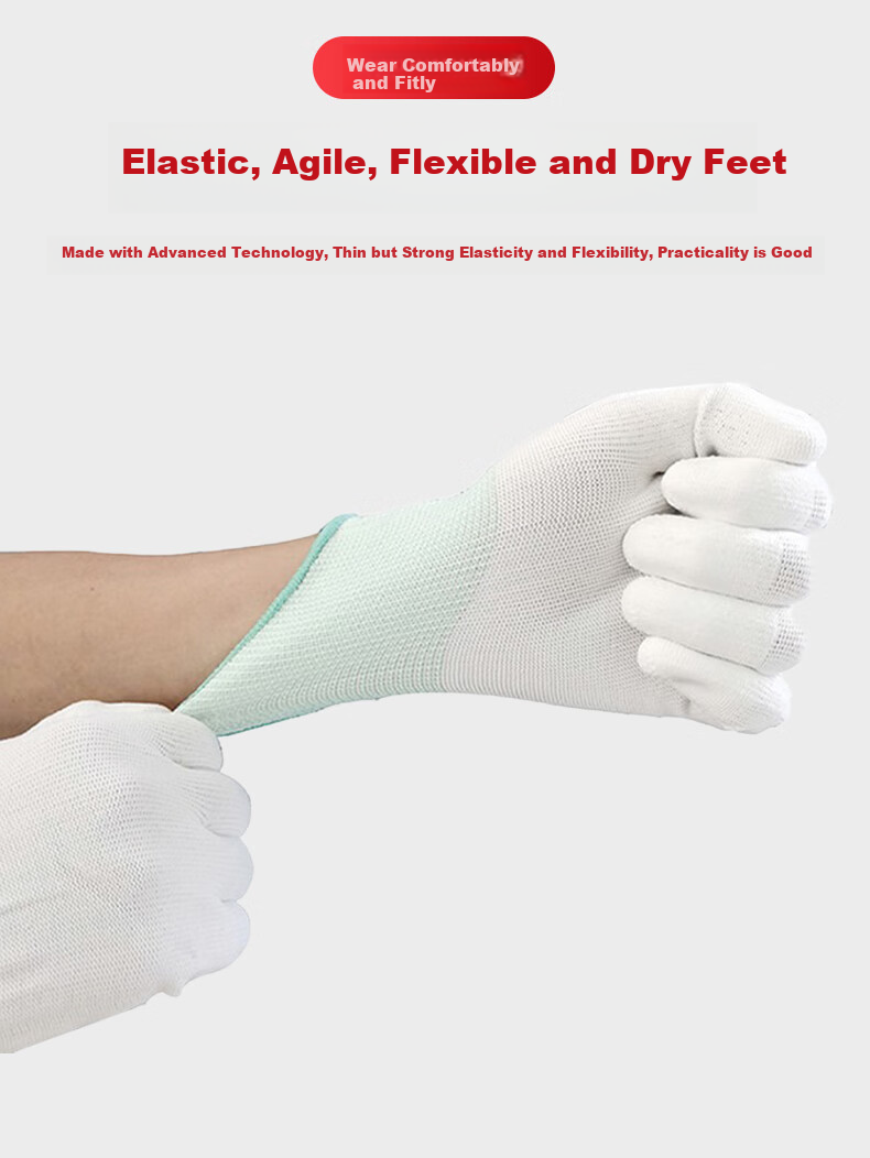 Caiyile Nylon PU Coated Palm Gloves, Non-Slip And Wear-Resistant Work Gloves, Gray, Size L, 10 Pairs/pack, 03043 3
