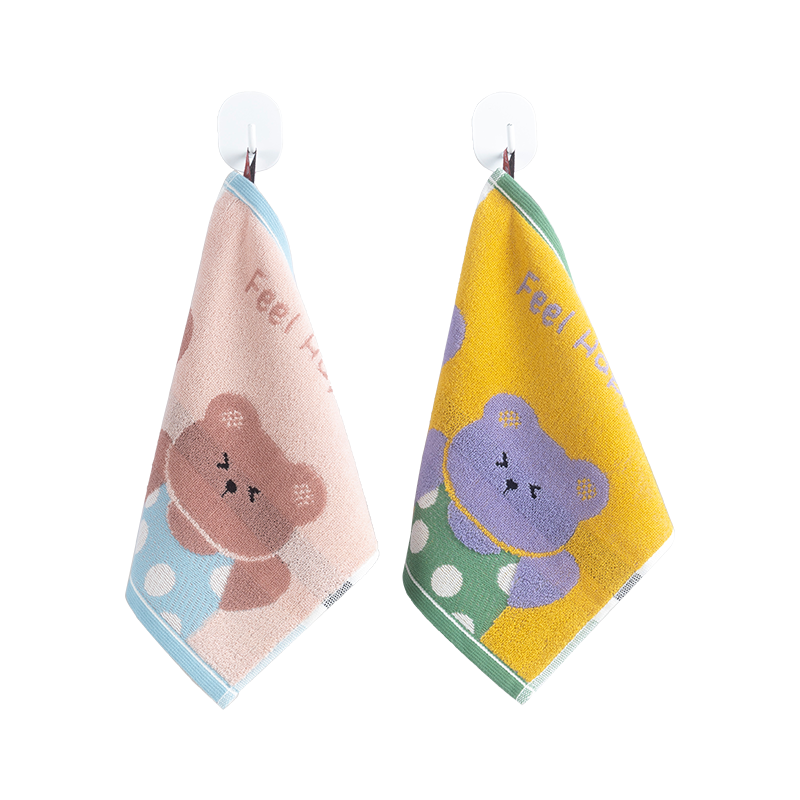 Grace Class A Children's Towel, Skin-Friendly Cute Bear Cartoon Pure Cotton Face Towel, Blue + Pink Two-Pack Sports