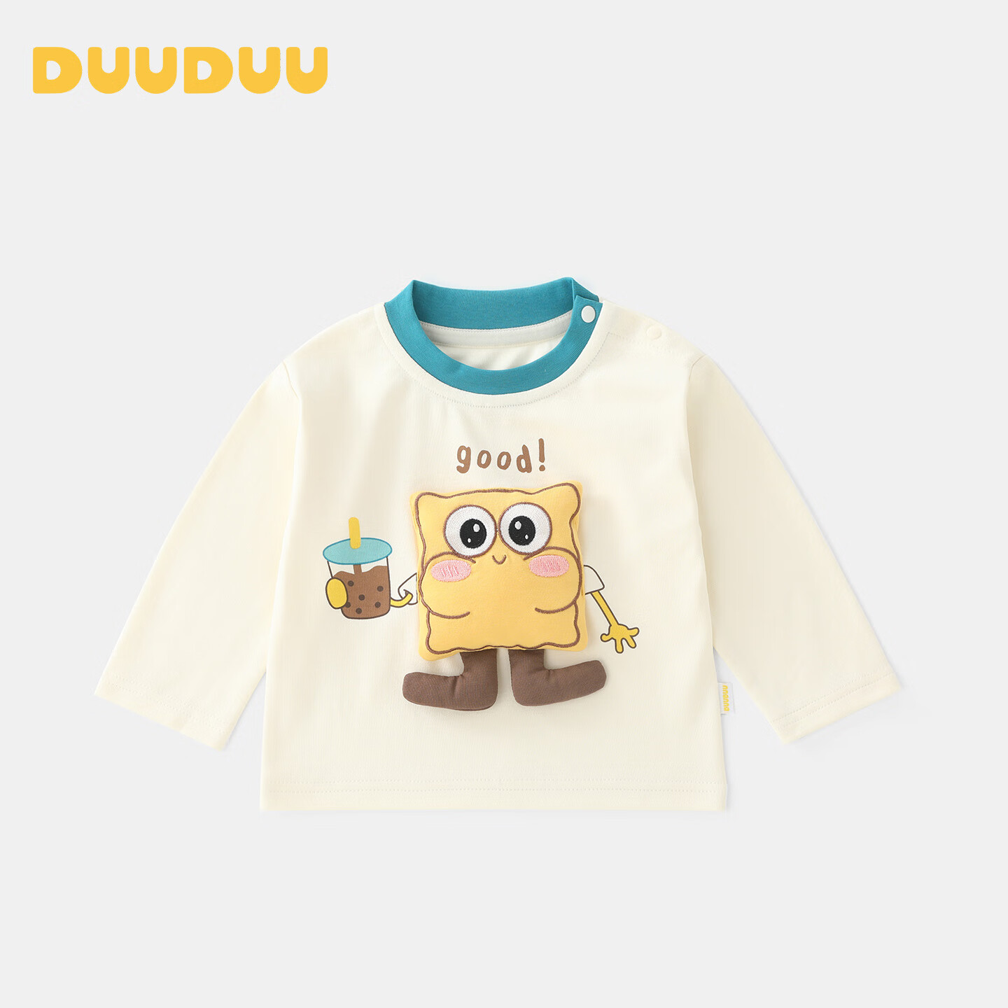 DUUDUU Children's Long-Sleeve T-Shirt, Baby Clothes, Autumn Toddler Round Neck Top, Boys And Girls Baby Undershirt, Off-White, Size 80