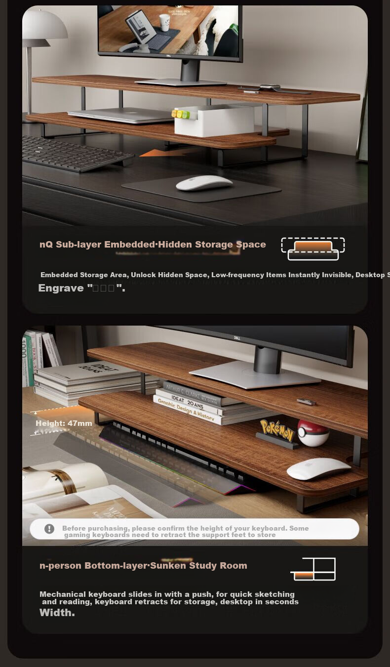 Brateck Beihu Dual-Layer Monitor Riser Stand Desktop Computer Stand Laptop Stand G700S Brown 5