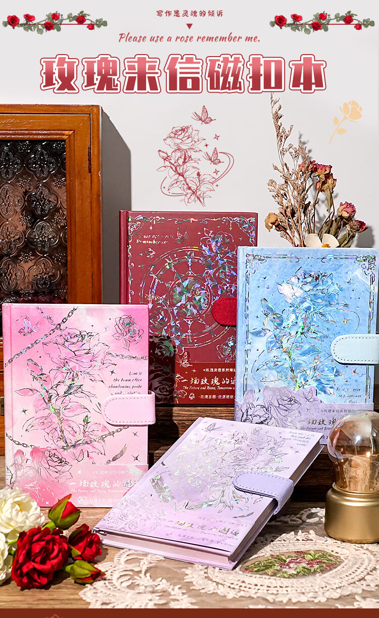 Ziyi Rose Letter High-Value Gold Foil Holographic Notebook Artistic Journal Diary Student Magnetic Closure Blue BJB230-03 1
