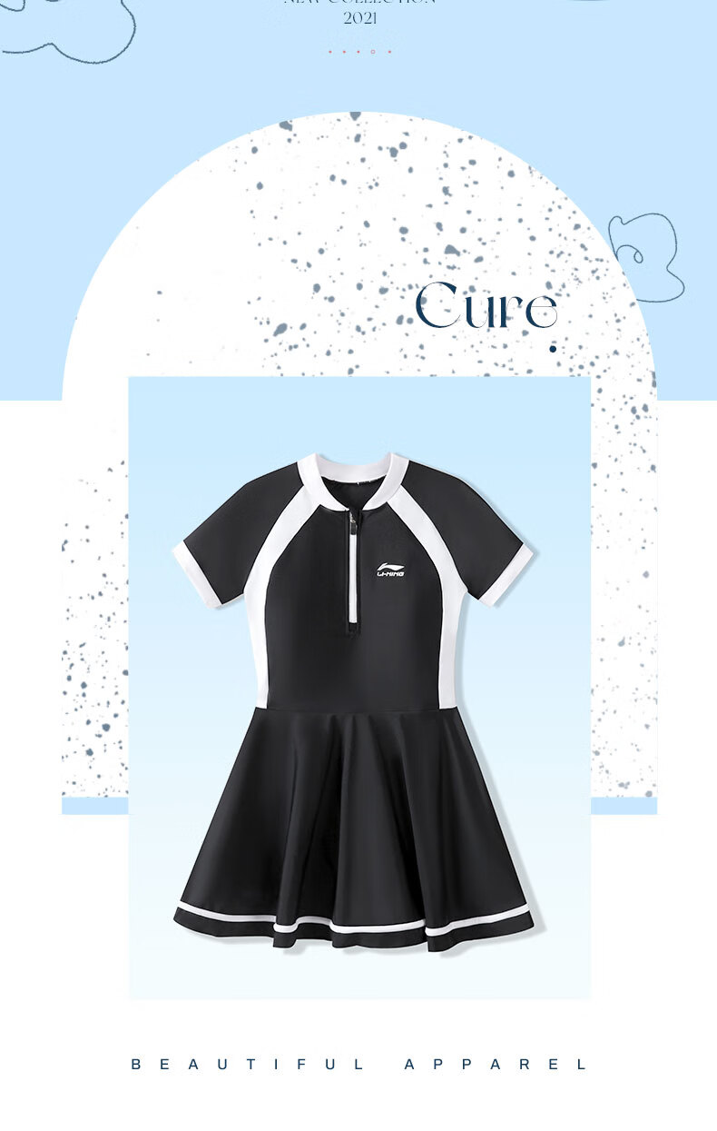 Li-Ning Children's Swimsuit for Girls, Big Kids with Chest Pads, Middle School And Teenagers, 2026 New Style One-Piece Swimwear, High-End Feel 2