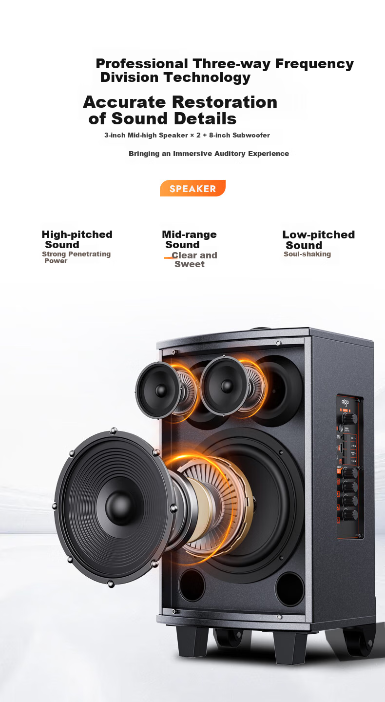 Aiguozhe S308, 8-Inch Square Dance Speaker, Outdoor High-Volume Bluetooth Trolley Speaker, High-Power Portable Mobile Performance Karaoke Subwoofer, Street Vending Loudspeaker, Single Microphone 1