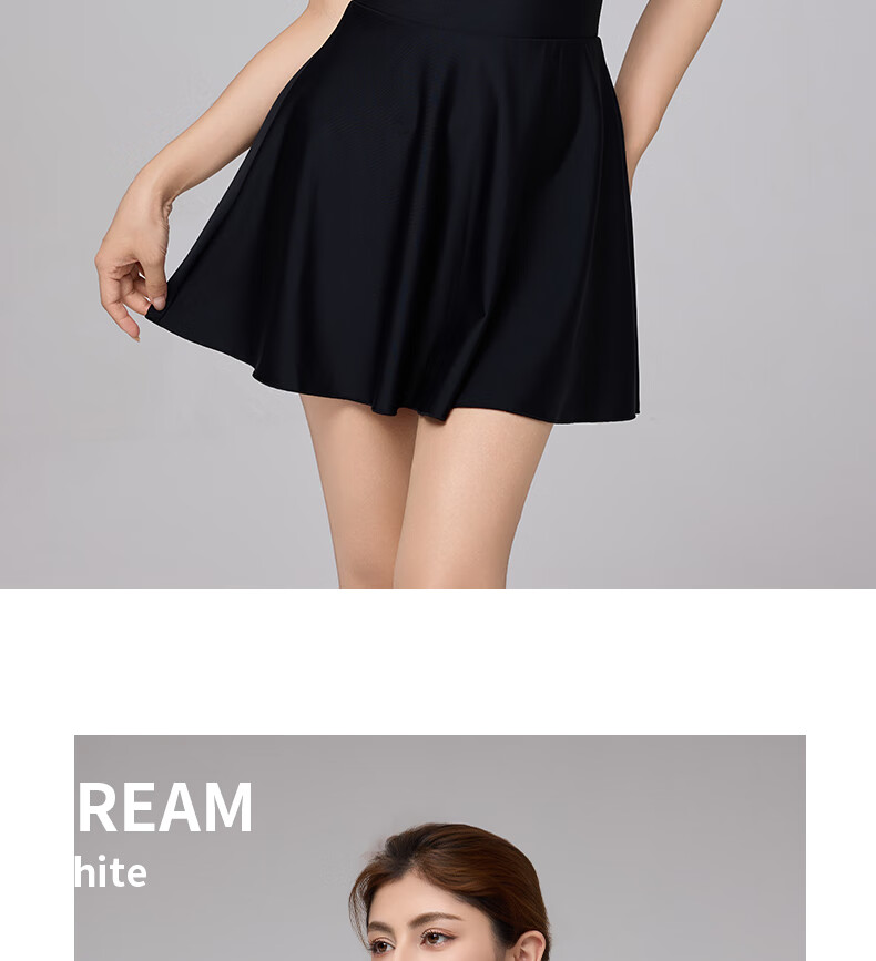 LI-NING 2025 New Women's One-Piece Swimsuit Beach Vacation Plus Size Tummy Control Slimming Skirt Swimdress Black M 13