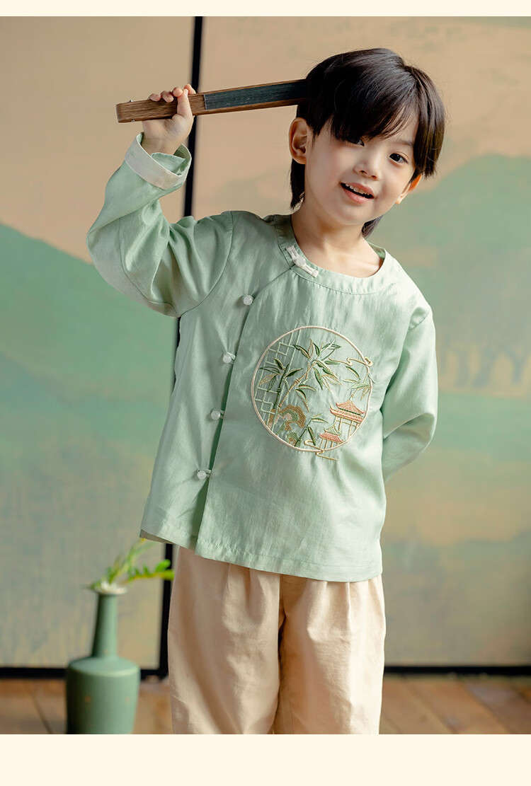 Menghu Zhujing Hanfu Boys' 2026 New Style Chinese-Style Children's Traditional Costume Graduation Performance Top, Off-White, Size 100 24