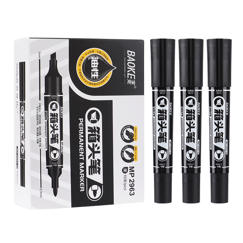 BAOKE MP2963 Oil-Based Marker Pen, Thick Tip, Large Capacity Logistics Marking Pen, Black, 10 Pieces/Box