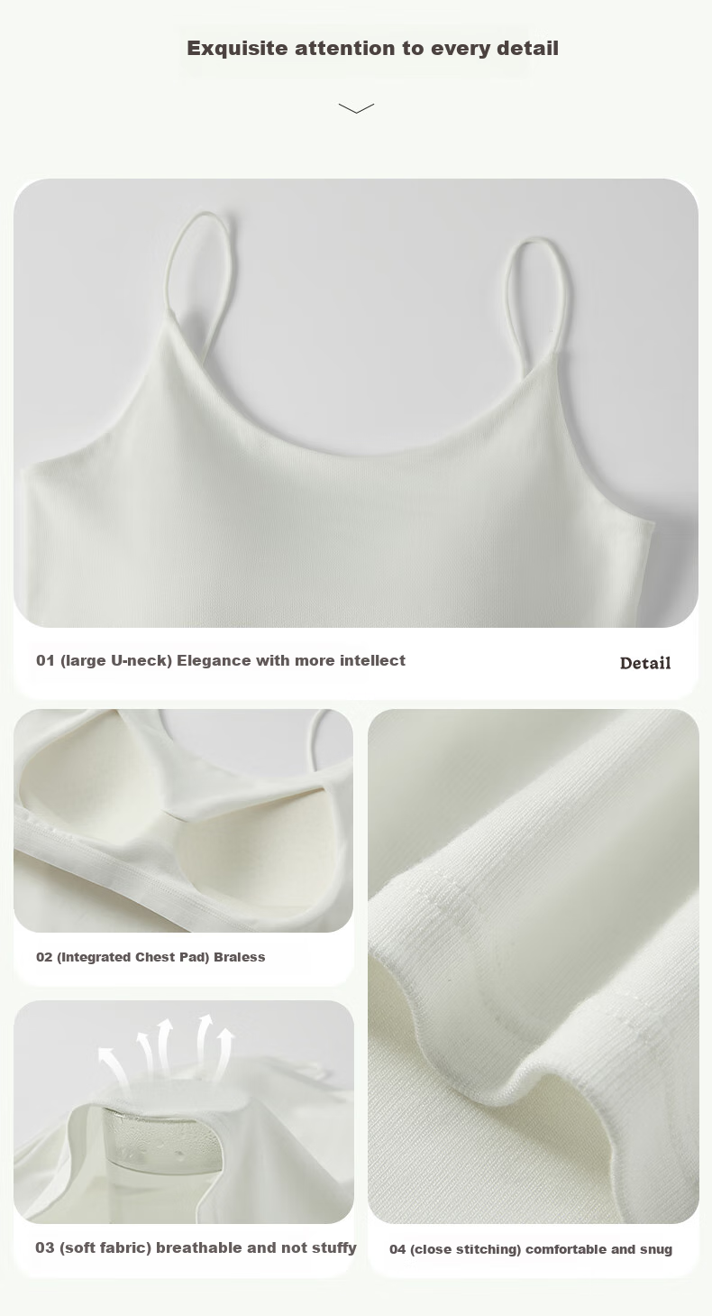 MiiOW Women's White Camisole Tank Top [Deep U-Back Design], Summer Padded Vest with Chest Pads, Suitable for Outer Wear Or As Undershirt 11