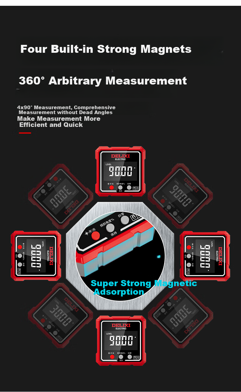 DELIXI ELECTRIC Laser Digital Inclinometer High Precision Angle Meter Magnetic Metal Level Household Angle Ruler 5