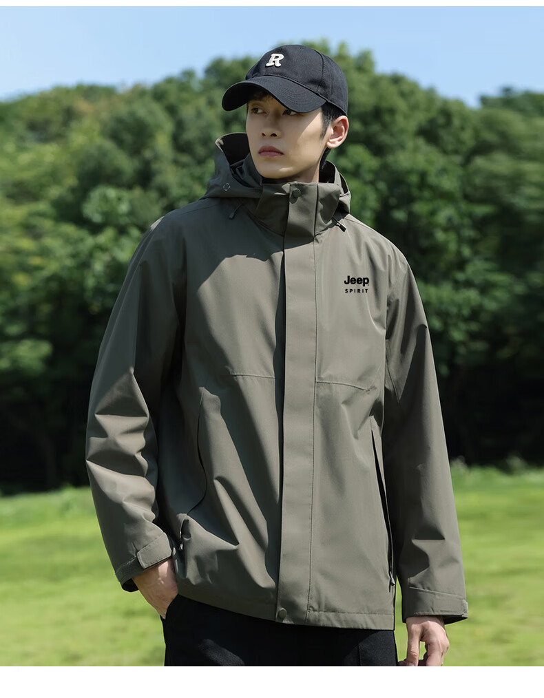 JEEP SPIRIT Men's Outdoor 3-in-1 Fleece Lined Waterproof Windproof Hiking Jacket, Ink Black, 3XL 12