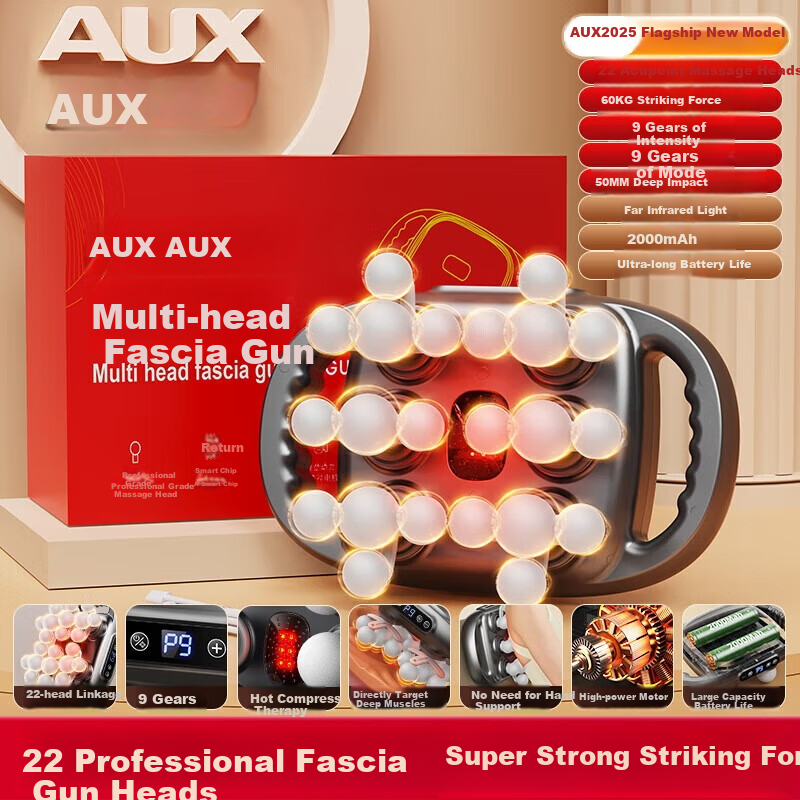 AUX 22-Head Fascia Gun Muscle Massager Professional Shoulder Neck Waist Back Full Body Multi-Head Neck Fascia Massage Device, Gift for Elders, Automatic Kneading for Waist And Legs, Mid-Autumn Festival Practical Gift