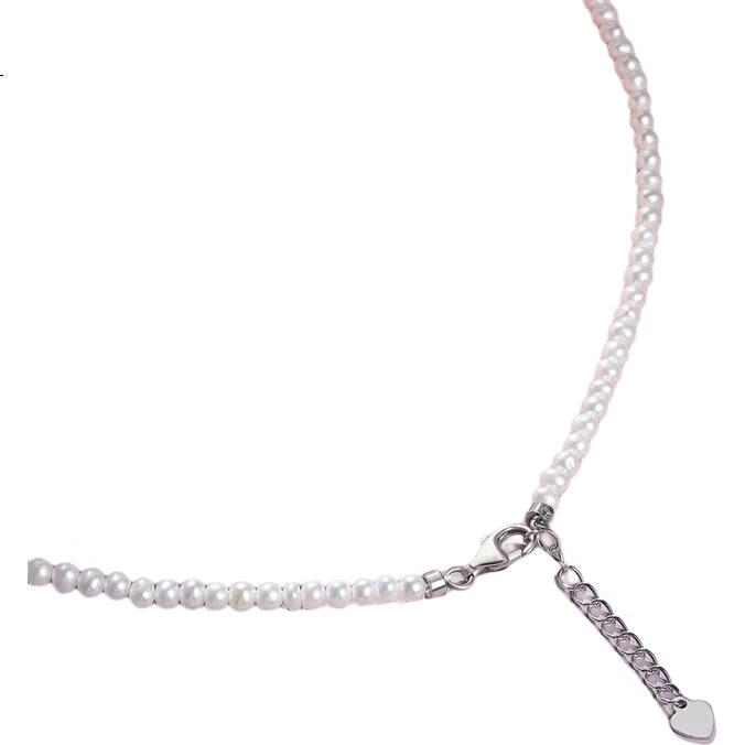 Жемчужное ожерелье PearlQueen S925 Silver, натуральный пресноводный жемчуг, 3-4 мм, мелкий рис, цепочка на ключицу, подарок на День святого Валентина для мамы